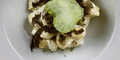 RECIPES - Potatoes gnocchi with goat cheese sauce, “pregiato” black truffle and asparagus foam