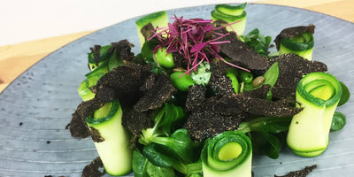 RECIPES - Lamb lettuce salad, edamame, courgettes, toasted pine nuts, sunflower seeds and black truffle